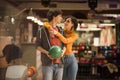 Young couple having fun in bowling alley. Royalty Free Stock Photo