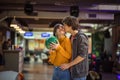 Young couple having fun in bowling  alley Royalty Free Stock Photo