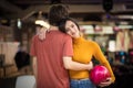 Young couple having fun in bowling alley Royalty Free Stock Photo