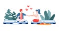 Young couple having online romantic date, cartoon vector illustration isolated.