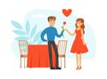 Young Couple Having Romantic Date in Cafe, Man and Woman in love Celebrating Valentines Day Cartoon Vector Illustration Royalty Free Stock Photo