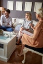 Couple having unpleasant discussion at psychologist Royalty Free Stock Photo