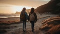 Young couple hiking outdoors, enjoying nature and togetherness at sunset. generated by AI Royalty Free Stock Photo