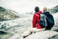 Young Couple Hiking In The Swiss Alps, Taking A Break Royalty Free Stock Photo