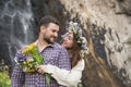 Young couple hipster hugging in nature Royalty Free Stock Photo