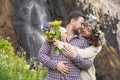 Young couple hipster hugging in nature Royalty Free Stock Photo