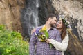 Young couple hipster hugging in nature Royalty Free Stock Photo