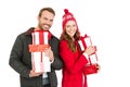 Young couple holding gifts Royalty Free Stock Photo