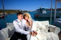 Young Couple Honeymoon On The Most Romantic Island Santorini, Greece