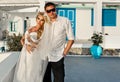 Young Couple Honeymoon On The Most Romantic Island Santorini, Greece