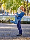 Young couple hugging and flirting in park Royalty Free Stock Photo