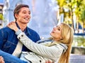 Young couple hugging and flirting in park Royalty Free Stock Photo