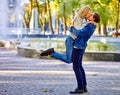 Young couple hugging and kissing in park. Royalty Free Stock Photo