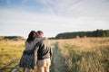 Young couple hugging at sunset Royalty Free Stock Photo