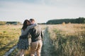 Young couple hugging at sunset Royalty Free Stock Photo