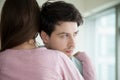 Young couple hugging, woman embracing comforting man, wife conso Royalty Free Stock Photo