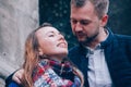 Young Couple hugs outside