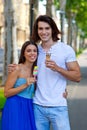 Young couple with ice creams Royalty Free Stock Photo