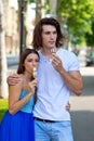 Young couple with ice creams Royalty Free Stock Photo