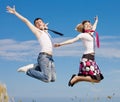 Young couple jumping