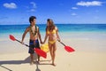 Young couple with a kayak Royalty Free Stock Photo