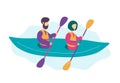 Cute modern young couple kayaking
