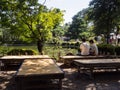 Young couple in Kenrokuen Japanese garden