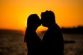 Young couple kissing on the beach sunset Royalty Free Stock Photo