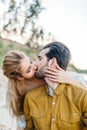 A young couple is kissing. Close-up portrait Royalty Free Stock Photo