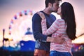 Young couple kissing near santa monica pier Royalty Free Stock Photo