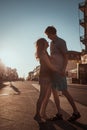 Young couple kissing over sunset Royalty Free Stock Photo