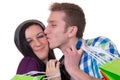 Young couple kissing while shopping, love topic Royalty Free Stock Photo