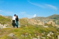 Young couple kissing on small mountain Royalty Free Stock Photo