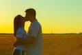 Young couple kissing on the wheat field Royalty Free Stock Photo