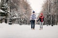 Young couple kissing on winter day