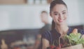 Young couple in the kitchen , woman with a bag of groceries shopping Royalty Free Stock Photo