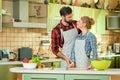 Young couple kitchen.