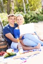 Young couple with laptop at the beach Royalty Free Stock Photo