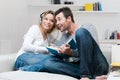 Young couple listening music together Royalty Free Stock Photo