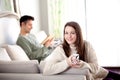 Young couple in a living room