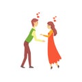 Young couple in love, boy and girl attracted to each other. Online dating service or website promo concept. Vector