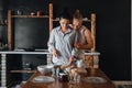 Young couple in love cook healthy food in the kitchen together Royalty Free Stock Photo