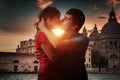 Young couple in love is kissing in Venice in Italy Royalty Free Stock Photo