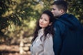 Young couple in love outdoor. They are smiling and looking at each other Royalty Free Stock Photo