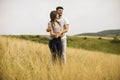 Young couple in love outside in spring nature Royalty Free Stock Photo