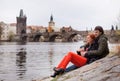 Young couple in love. Prague, Czech Republic Royalty Free Stock Photo