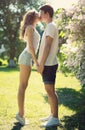 Young couple in love, sensual kiss