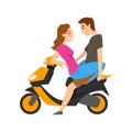 Young couple in love sitting on motorbike vector Illustration on a white background Royalty Free Stock Photo