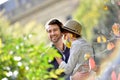 Young couple in love walking in the park Royalty Free Stock Photo