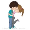 Young couple of lovers standing, hugging and kissing. Original hand drawn illustration Royalty Free Stock Photo